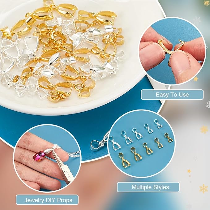 PH PandaHall 100pcs 5 Sizes Pendant Pinch Bail Clip, Brass Pendant Connector - Image 4
