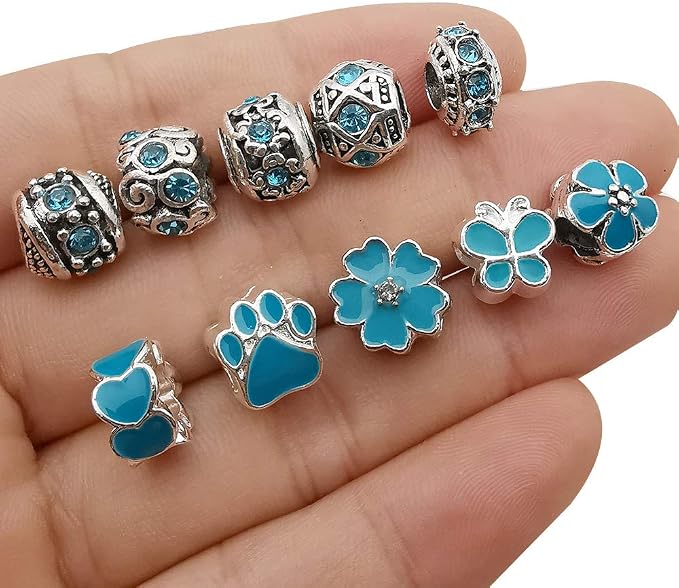 50pcs Assorted Blue Resin Imitation Glass European Large Hole Beads Rhinestone - Image 6