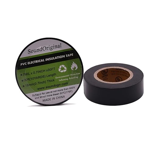 Electrical Tape Black 6 Pack 3/4-Inch by 30 Feet, Voltage Level 600V Dustproof, Adhesive for General Home Vehicle Auto Car Power Circuit Wiring Black