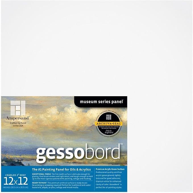 Ampersand Gessobord for Acrylic, Oil and Mixed Media, 1/8 Inch Depth, 12X12 Inch by AmpersandArtSupply