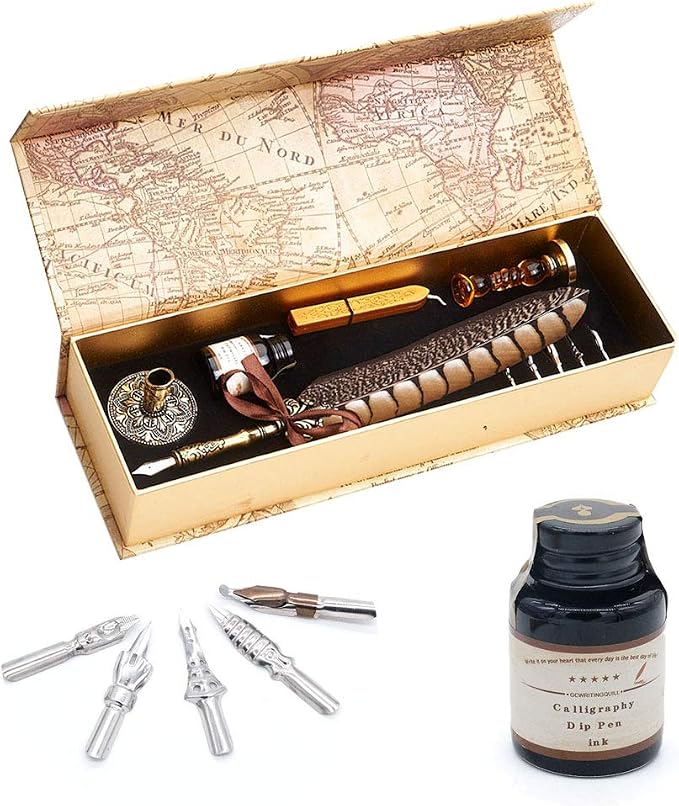 Antique Quill Pen Unique Half-Patterned Feather Pen Set - Image 8