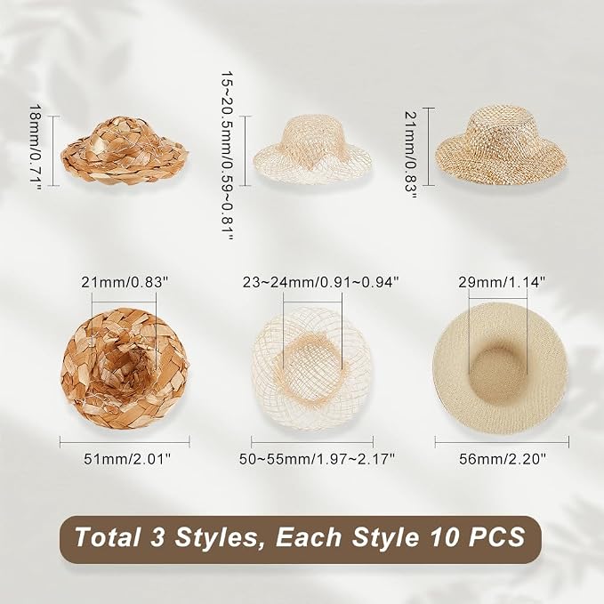 AHANDMAKER 30 Mini Straw Hats Craft Doll Hats Ornaments Woven Caps - Image 2