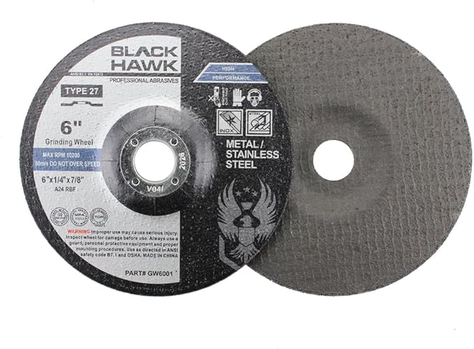 BHA Depressed Center Metal Grinding Wheels for Angle Grinders, 6” x 1/4” x 7/8” - 5 Pack