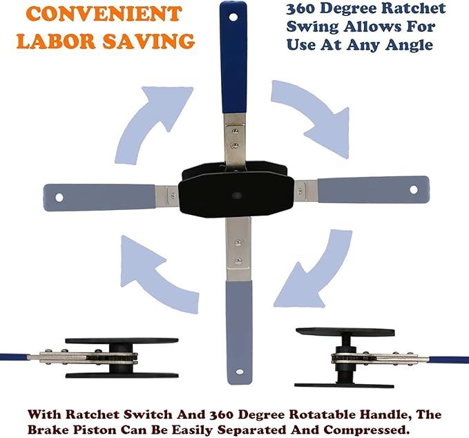 Brake Tools, Brake Caliper Tool, 4 in 1 Universal Disc Brake Caliper Compression Tool, Caliper Piston Compressor Tool with 2 Brake Caliper Hooks, Brake Caliper Press for Car Brake Repair Installation