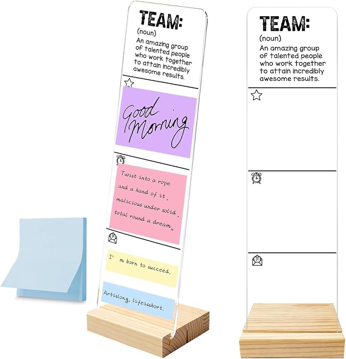 Acrylic Sticky Note Board with Wooden Base, Inspiring Team Quotes Desktop Logo by HTBIG
