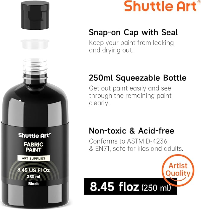 Shuttle Art Black Fabric Paint, 8.45 oz Fabric Paint - Image 3