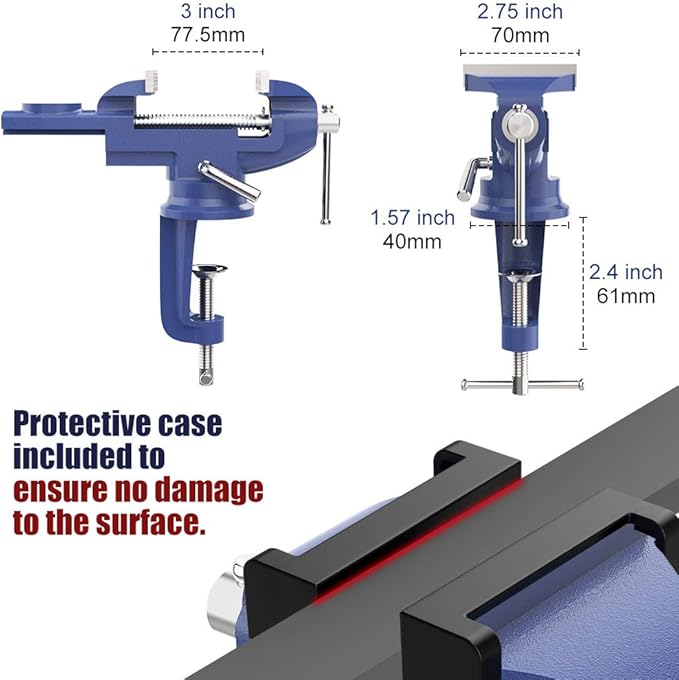 Nuovoware Table Vise 3 Inch, 360° Swivel Base Universal Home Vise Portable Bench Clamp, Clamp-on Vise Bench Clamps Fixed Tool for Woodworking, Metalworking, Cutting Conduit, Drilling, Sawing, Blue