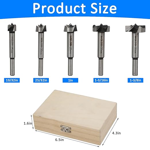 Forstner Bit Set for Woodworking 5PCS Wood Drill Bit Set Hole Saw Woodworking Tools Carbon Steel Forstner Bits for Hard Wood Plastic Plywood MDF