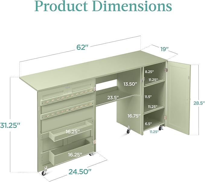 Best Choice Products Large Folding Sewing Table, Caster Wheels, Storage Shelves - Image 2