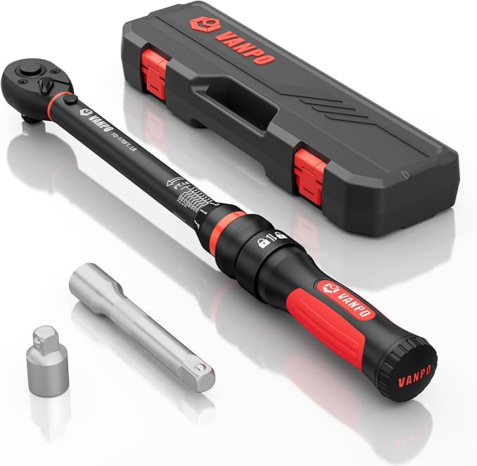 Torque Wrench 1/2-Inch Drive, 10-170.0ft.lb/13.60-230.5Nm,72 Tooth, TRP+ABS Plastic Handle, Click Torque Wrench with 1/2" to 3/8" Adapter & 125mm Extension Bar for Moto, Automotive Maintenance