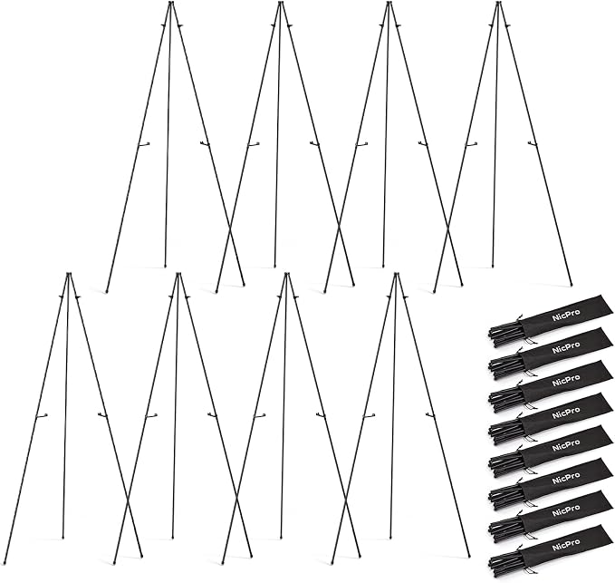 Nicpro Black Easel Stand for Sign, 8 Pack 63" Metal Portable Adjustable by Nicpro