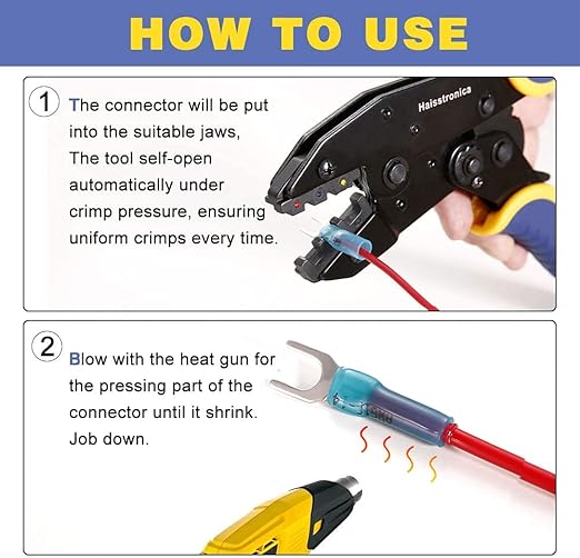haisstronica 50pcs #10 Yellow Heat Shrink Fork Connectors,12-10 Gauge Insulated Electrical Crimp Wire Terminals