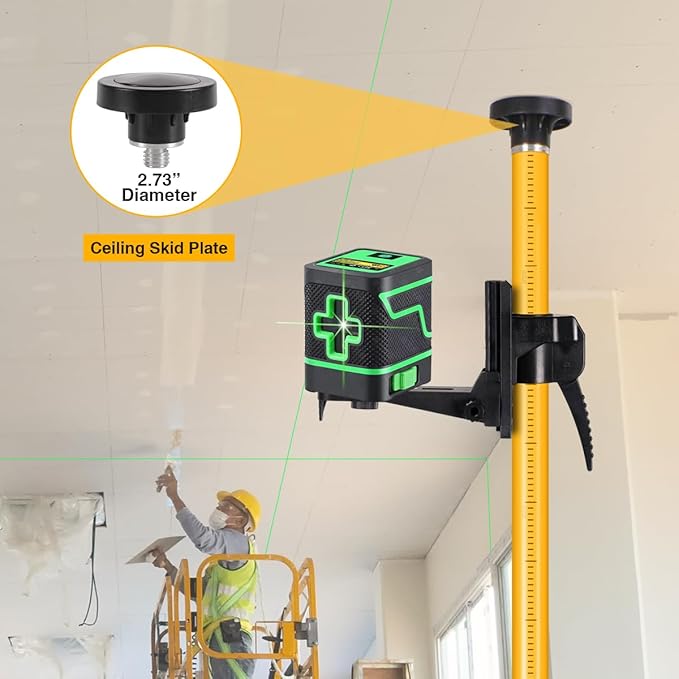 MOETER 12 Ft./3.7M Laser Level Pole with Tripod, Laser Stand Pole with 1/4"-20 & 5/8"-11 Threaded Adapter, Telescoping Laser Level Tripod for Rotary and Line Lasers