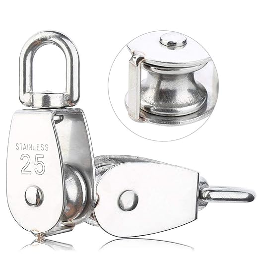 Rocaris 6 Pack M25 Lifting Single Pulley Roller Loading 330Ibs, 304 Stainless Steel Heavy Duty Single Wheel Swivel Lifting Rope Pulley Block