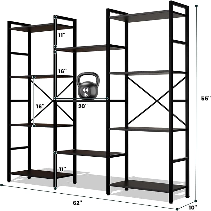 GRUSIGN Triple 4 Tier Book Shelf, Modern Bookcase Shelf, Freestanding Large - Image 3