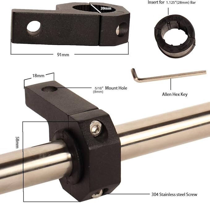 Roll Bar Clamp 1.125 inch (1 1/8"),1.25 inch (1 1/4"),1.375 inch (1 3/8),1.5 inch (1 1/2"),Roof Rollcage Holder for LED Light bar,Fog Lights,Wips