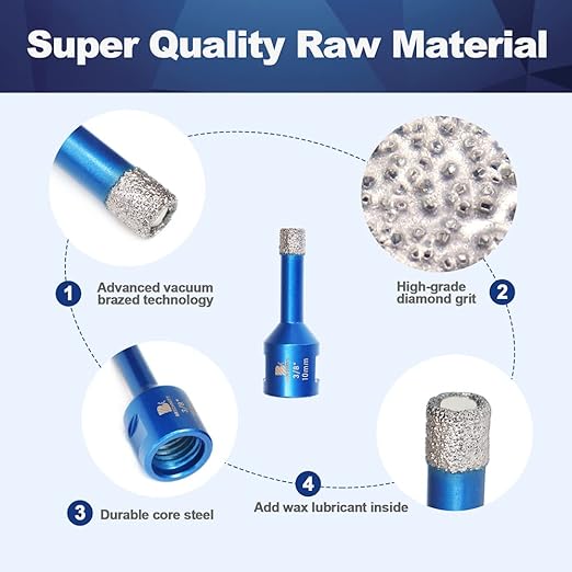 3/8 Inch Diamond Core Drill Bit for Porcelain Tile Ceramic Marble Granite Drilling,BRSCHNITT 1pc Vacuum Brazed Diamond Hole Saw with 5/8-11 Thread (10mm)