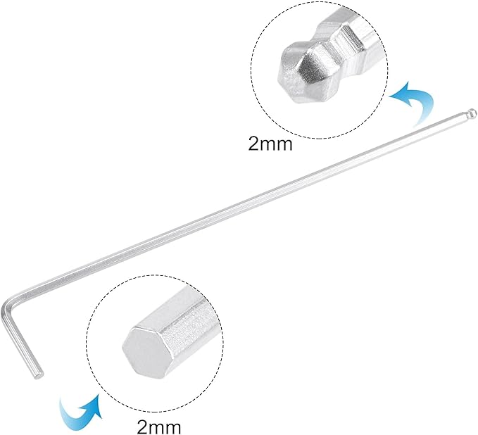 TOP-VIGOR 1Pc 2mm Ball End Hex Key Wrench, L Shaped Long Arm Allen Wrench for Household DIY, Professional Machine Repairing, CR-V