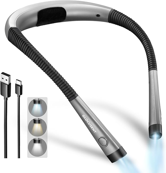 Glocusent Book Light, 3-Color & 6-Brightness Reading Light, Bendable Neck Light by GLOCUSENT