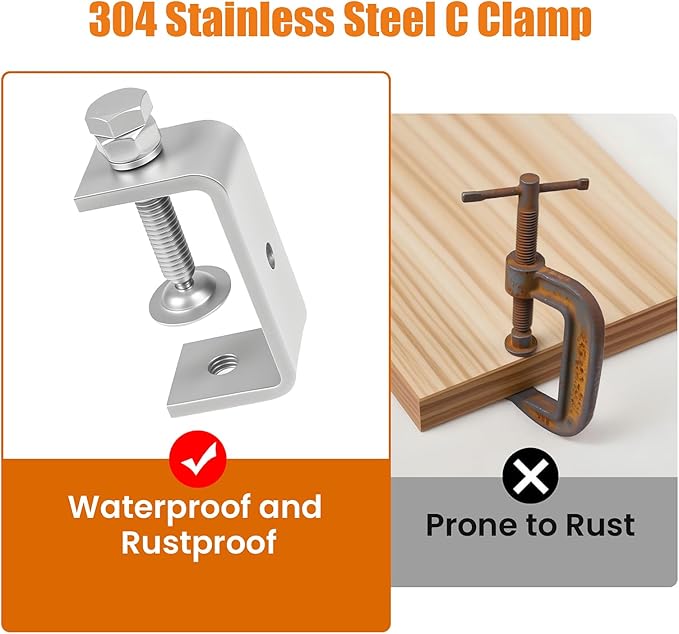 2-9/16 Inch C Clamps, 2 Pack 304 Stainless Steel C Clamps for Woodworking and Welding, Stable Wide Jaw Opening Tiger Clamp for Construction Household Mount(65mm)