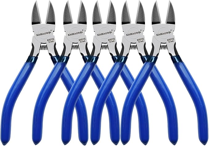 Wire Cutters 5", 5 Pack KAIHAOWIN Precision Flush Cutters Ultra Sharp Wire Cutters for Crafting Side Cutters Wire Snips Spring Loaded Dikes Wire Cutter for Jewelry Making, Blue with Black Handle