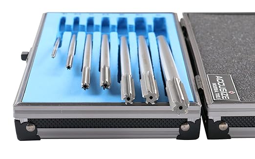Accusize Industrial Tools Fractional Sizes 1/8" Thru 1/2" by 16th HSS M2 Premium Chucking Reamer Set, Right Hand Cut, 7pcs/Set, 5528-SH00