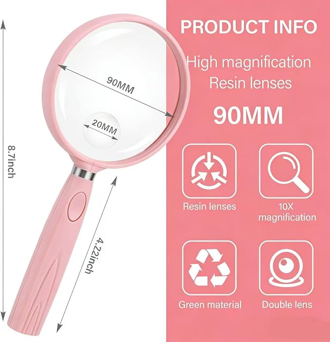 Feosky Handheld Reading Magnifier, 10X Magnifier, 90mm Shatterproof Lens - Image 2