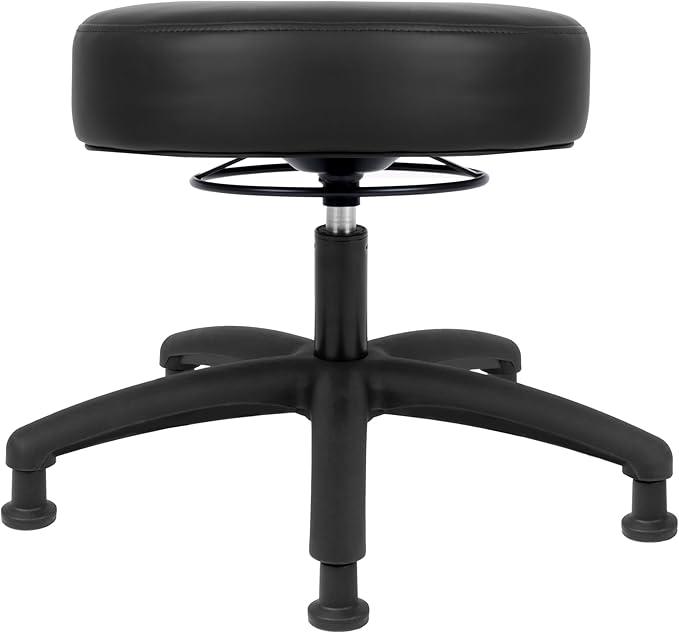 Chair Master 17" Round Vinyl Fabric Stool, Table Height, 360 deg Level Activation, Heavy Duty, Lab, Medical, Garage, Home, Spa, Cleanroom (Glides, Black)