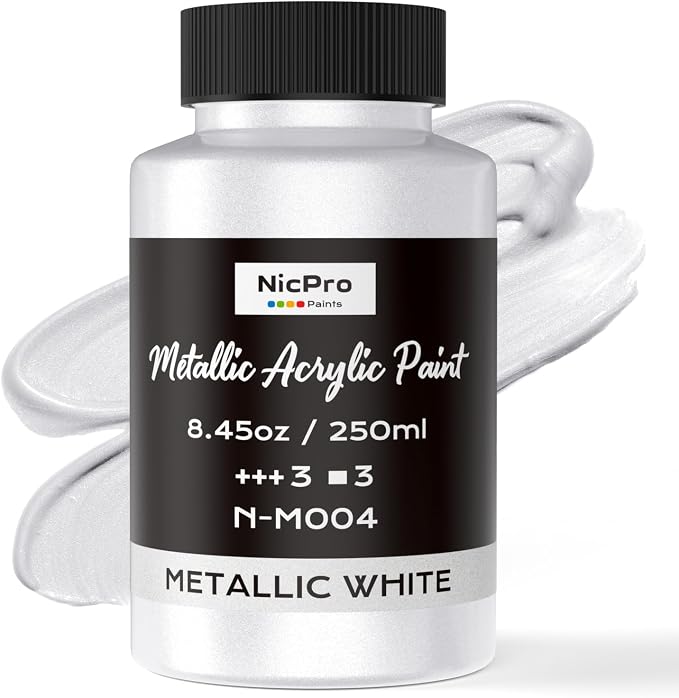 Nicpro Metallic Pearl White Acrylic Paint, 8.45oz/250ml White Craft Paint | by Nicpro