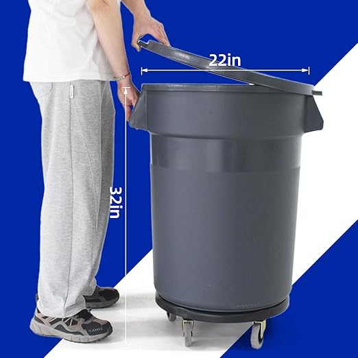 32 Gallon Outdoor Trash Can with Wheels and Lid, Garbage Cans with Handle,Trash Bin Suitable for Hospitals/Garages/Backyards/Yards/Mall (2 Pack)