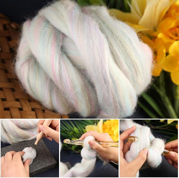 3.53oz Wool Roving, Fiber Roving Wool Top, Needle Felting Supplies, Pure Wools - Image 8