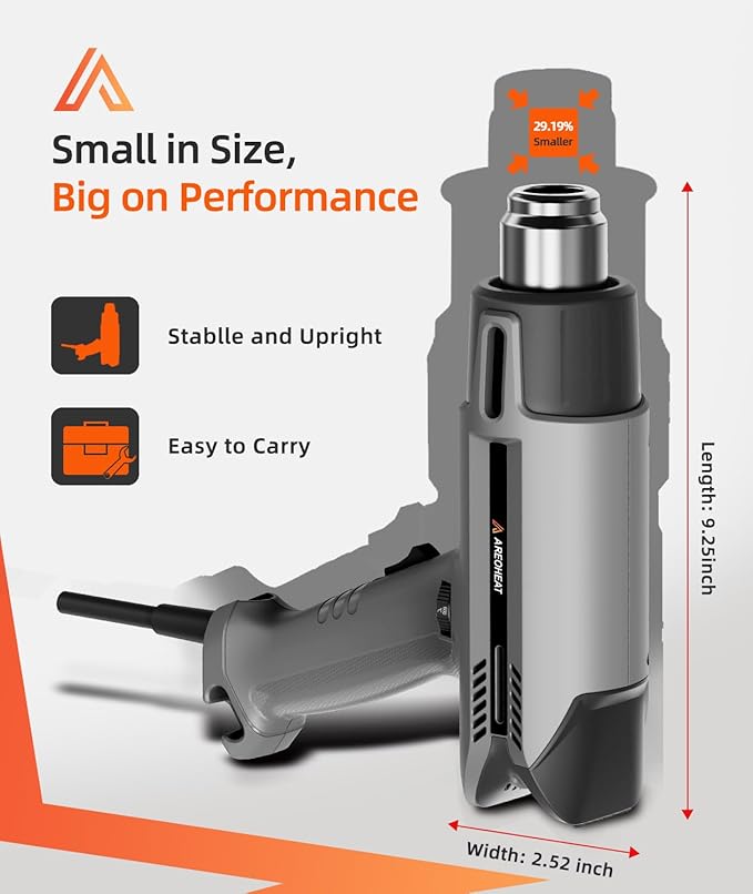Heat Gun with 6 Precise Temperature Settings 100-600°C (212-1112°F) Fast Heating Hot Air Gun with 2 Settings Control, Speed-Up Cooling, Compact & Lightweight Design
