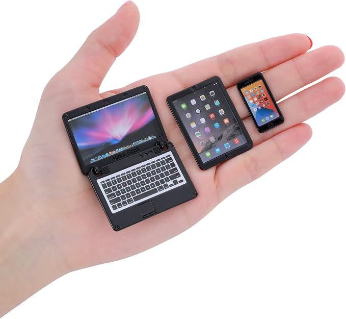cobee 3Pcs Miniature Dollhouse Décor, 1:12 Metal Simulation Laptop Tablet Smart by Unknown