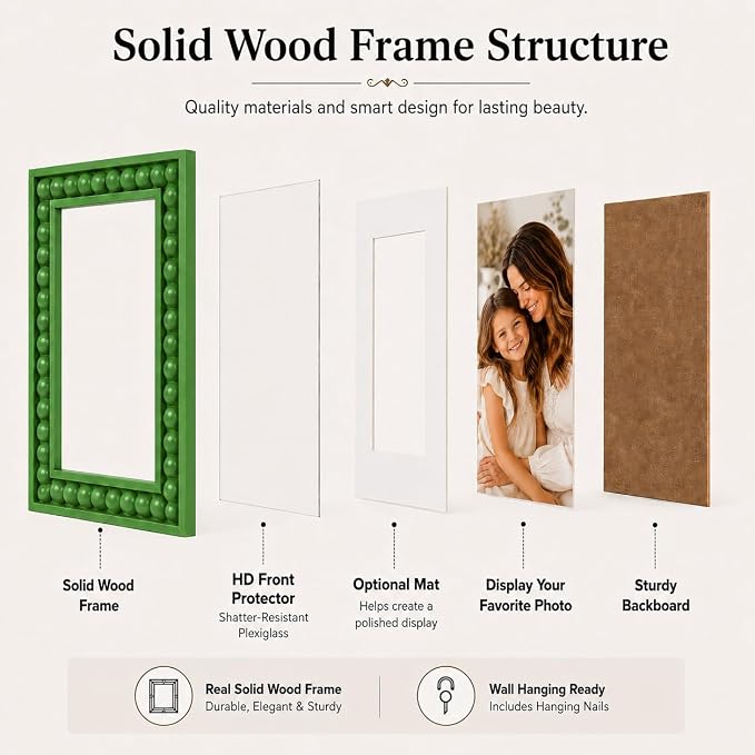 Solid Wood 8x10 Picture Frame Beaded Frame - Image 4