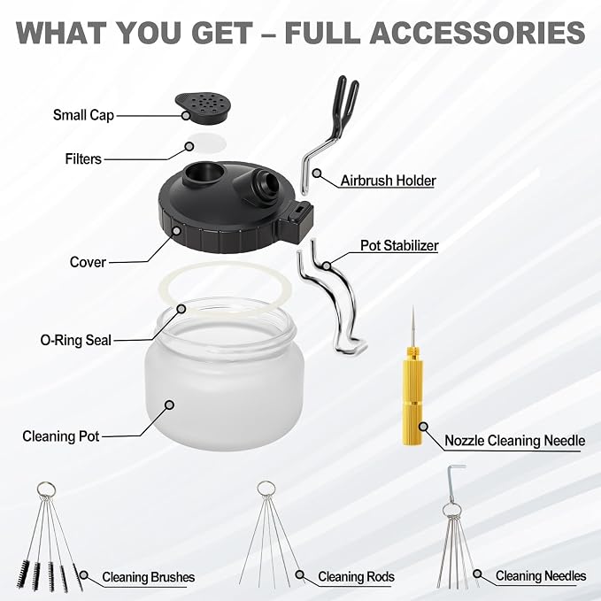 Podoy Airbrush Cleaning Kit, Glass Airbrush Cleaning Pot - Image 4