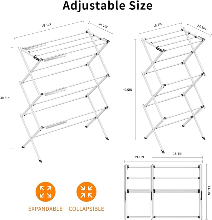 Foldable Drying Rack Clothing,Clothes Drying Rack Folding Indoor and Outdoor Rack,Laundry Drying Rack Collapsible-Black+White