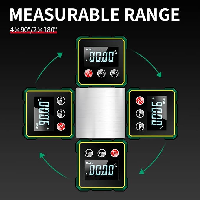 Digital Angle Finder with Electronic Laser Level,Inclinometer- 4-side Strong Magnetic Angle Gauge with Backlight, Finder Measuring Tool for Woodworking Tablesaw(Laser Level is Class II, Output<5mW)