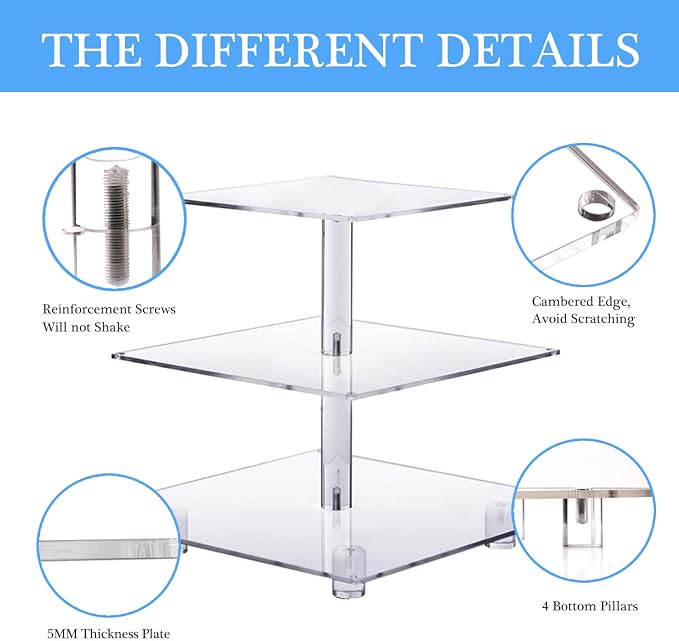 YestBuy 3 Tier Square Cupcake Stand - Image 6