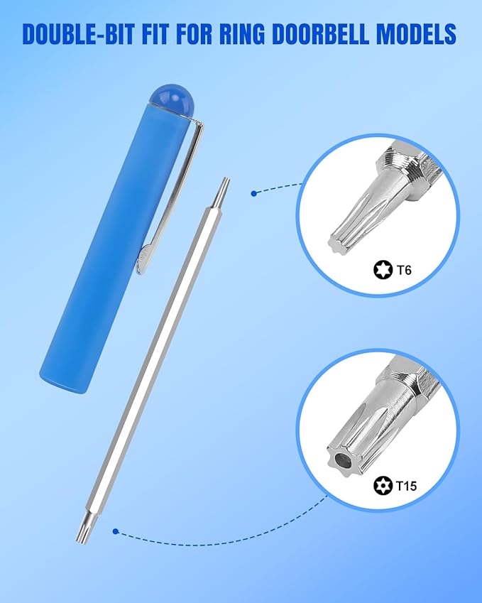 Screwdriver Bit Set for RingDoorbell, Double-Ended T6 T15 Screwdriver with 20Pcs Fits for All Ring Video Doorbell Models (Blue)