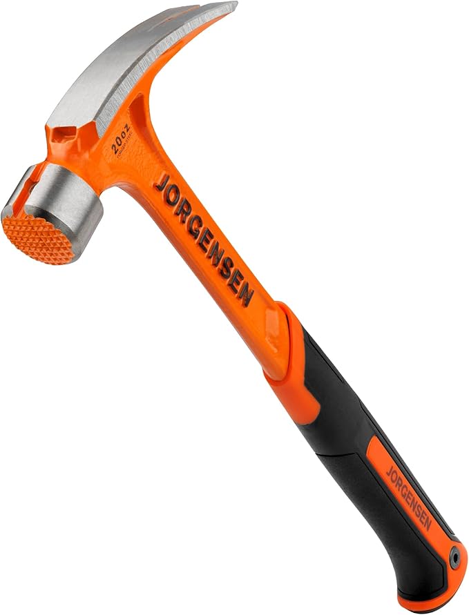 Jorgensen 20 oz Straight Claw Hammer with Magnetic Nail Holder, Rip Claw Hammer with Milled Face & Shock Absorbing Grip, Heavy Duty One-piece Forged Hammer
