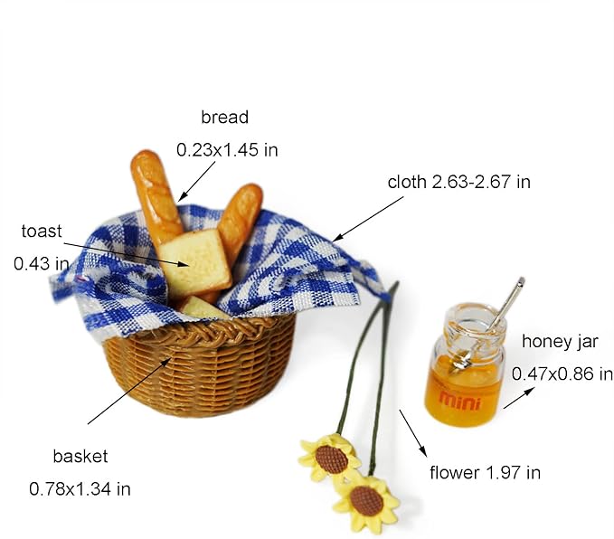 Miniature Food Dollhouse Accessories Garden Decor 1:12 Scale Bread Honey Picnic - Image 7