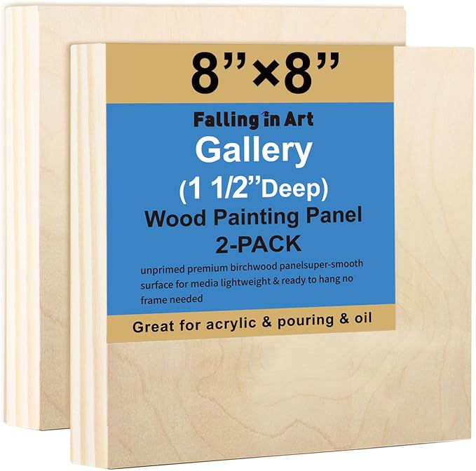 Falling in Art 2 Pack 8x8'' Unfinished Gallery Birch Wood Canvas Panels | Birch by FallinginArt