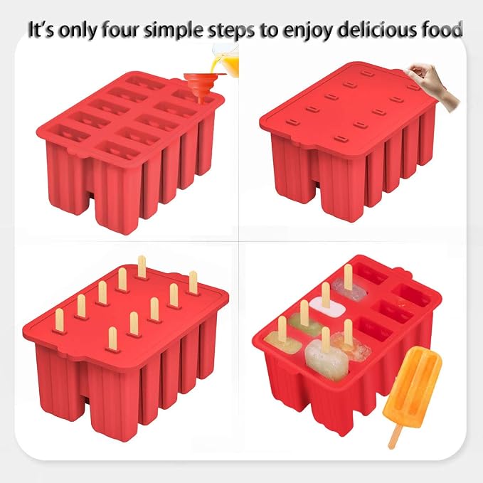 Silicone Popsicles Molds, 10 Cavity Homemade Popsicle Molds DIY Ice Pop Molds - Image 2