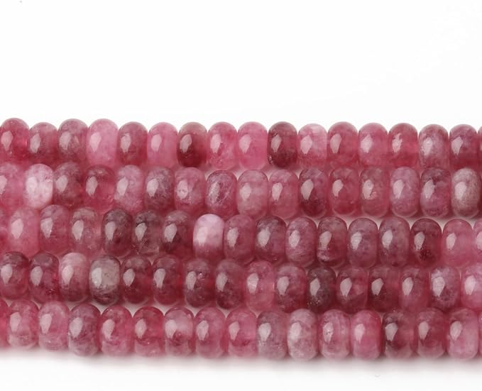 Songxi 5x8mm Natural Pink Colored Jade Stone Rondelle Beads, Gemstone - Image 3