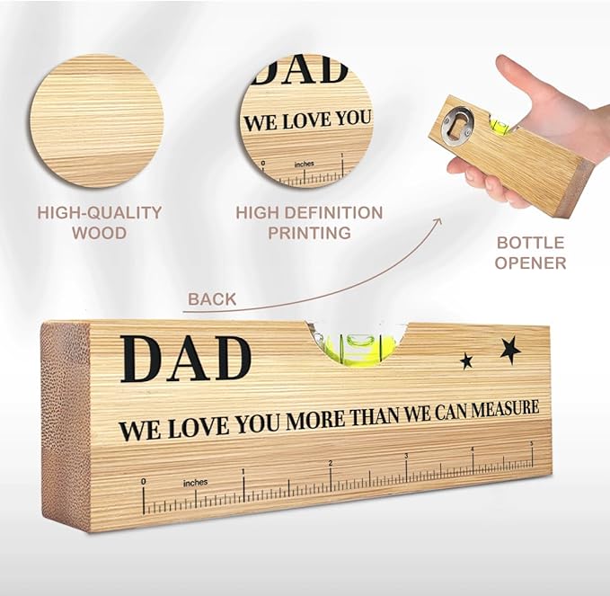 Fathers Day Birthday Gifts for Dad from Daughter Son Wife Wooden Spirit Level Valentines Christmas Thank You Gifts Ideas for Daddy New Dad Papa Grandpa