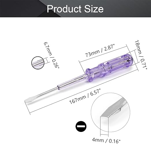 Fielect Voltage Tester Voltage Detector Pen Circuit Tester Tool Slotted Screwdriver Test Pencil JR-168 AC/DC 100-500V Purple Clear 1pcs
