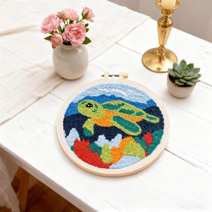 DIY Punch Needle Kits Green Sea Turtle - Image 3