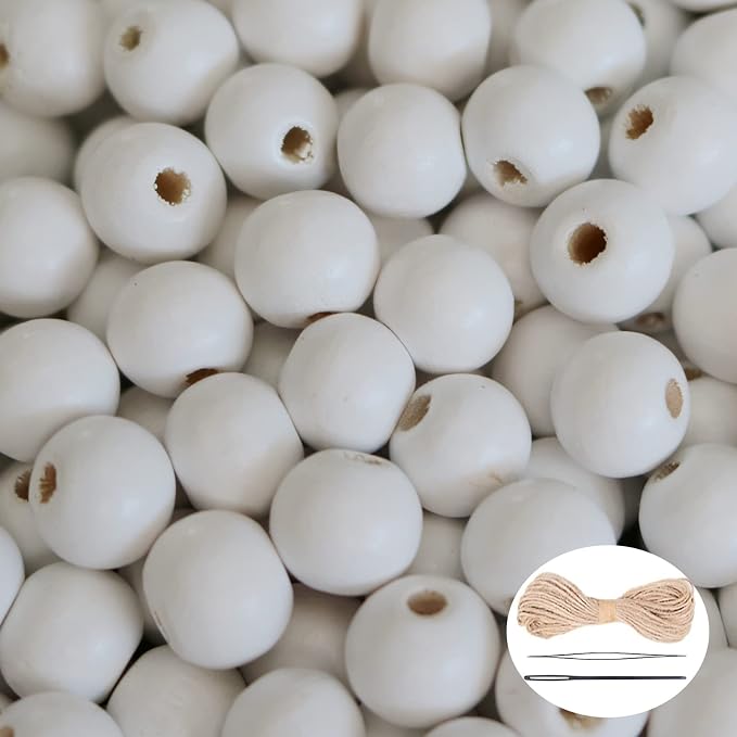 300Pcs White Wooden Beads for Garlands, Round Wood Loose Beads - 14mm by SMANTA