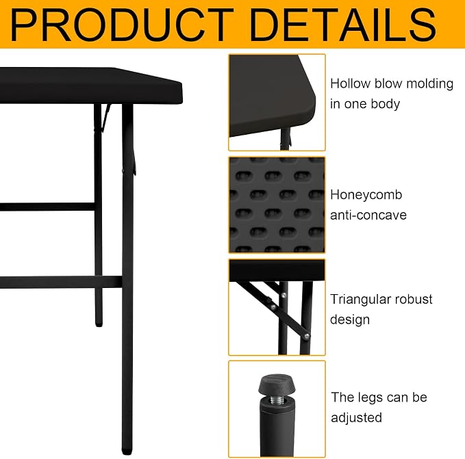 Folding Table 2.7ft Rectangular All-Occasion Plastic Folding Event Table - Image 4