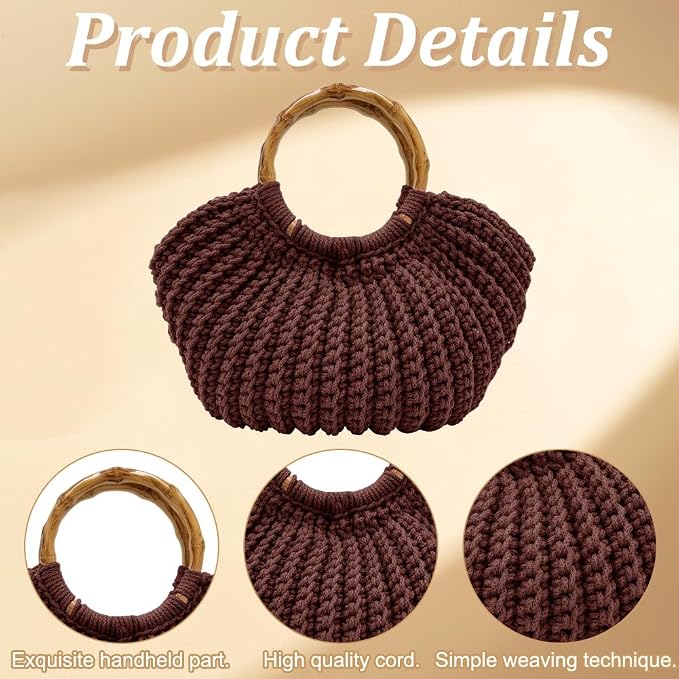 ACRNIGHEET Crochet Bag Kit for Adults Coffee Colored Handbag Crochet Kit for - Image 3